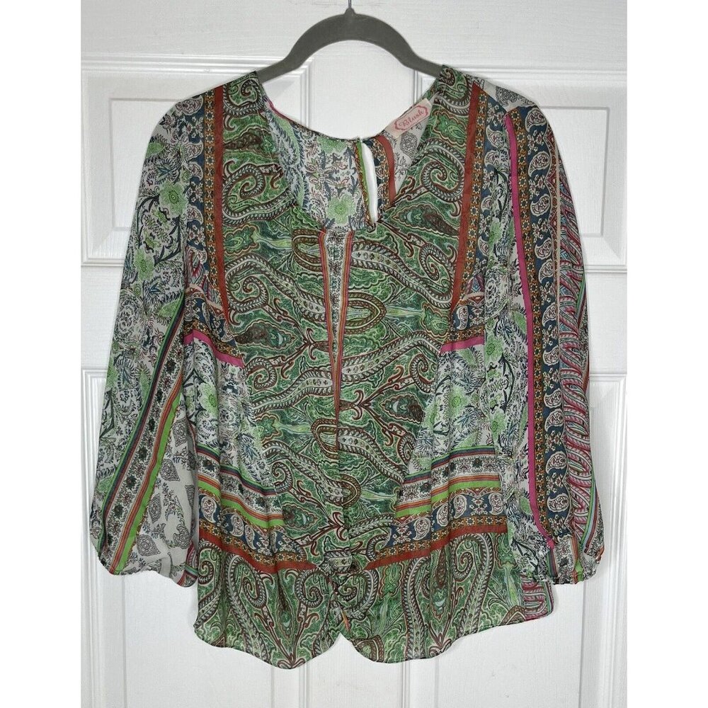 Blush Women’s Medium Sheer Blouse Paisley Floral 3/4 Sleeve Boho Festival Top